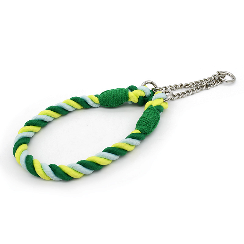 Hand-Braided Cotton Rope Martingale Collar - Green