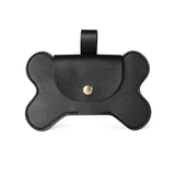 Bone-Shaped Poop Bag Holder in Pale Blue Vegan Leather - Black