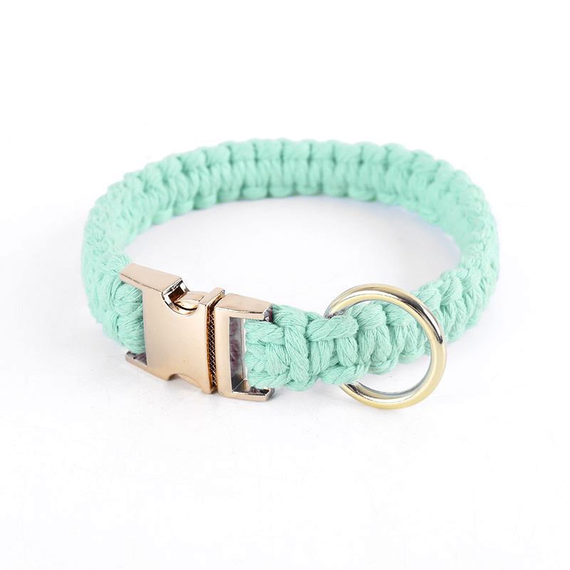 Hand-Braided Cotton Collar & Lead Set, Quick-Release Buckle - Fresh Green