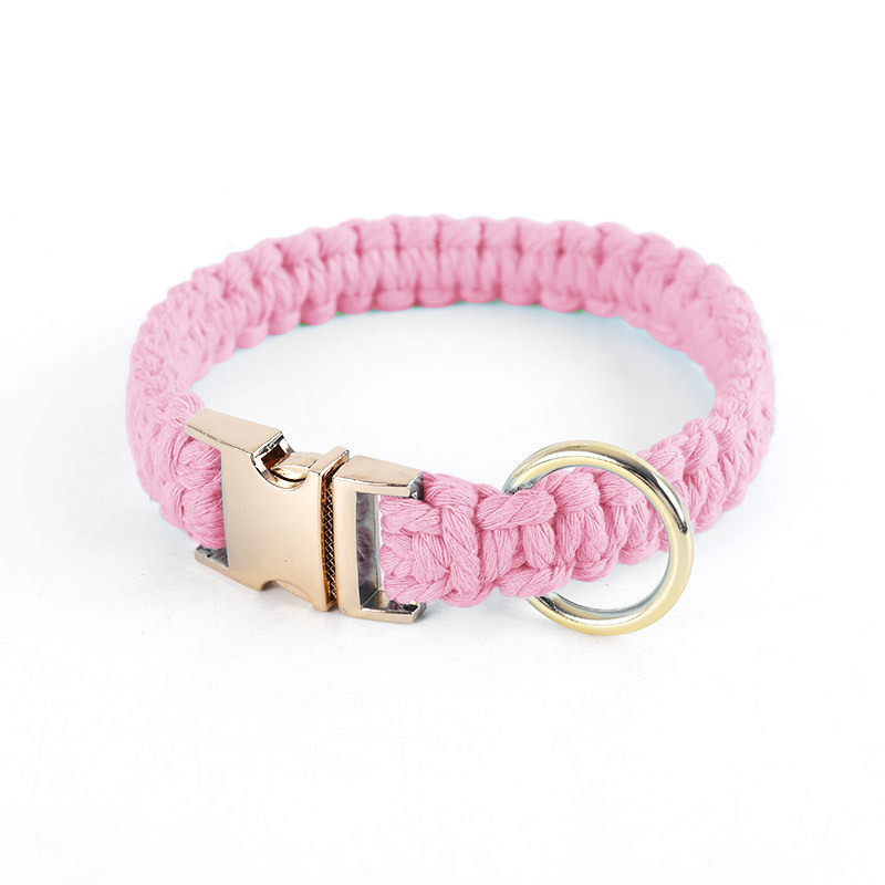 Hand-Braided Cotton Collar & Lead Set, Quick-Release Buckle - Romantic Pink