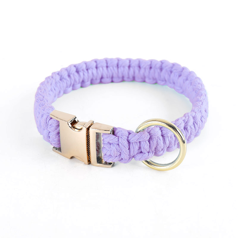 Hand-Braided Cotton Collar & Lead Set, Quick-Release Buckle - Vivid Purple