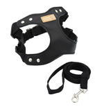 Oatmeal Vegan Leather Step-In Harness & Lead Set - Black
