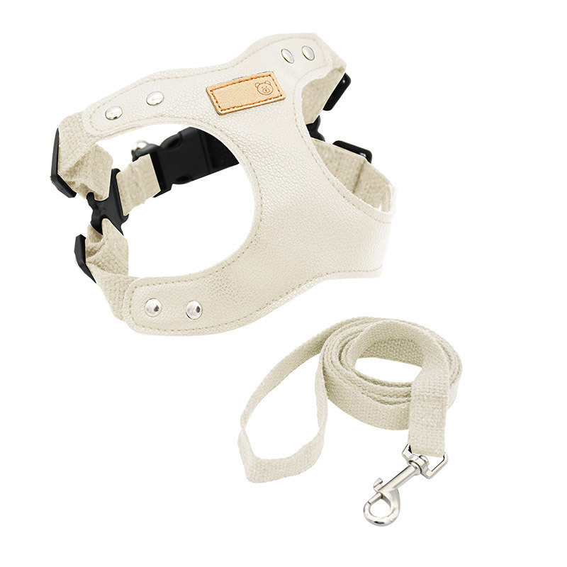 Oatmeal Vegan Leather Step-In Harness & Lead Set - White