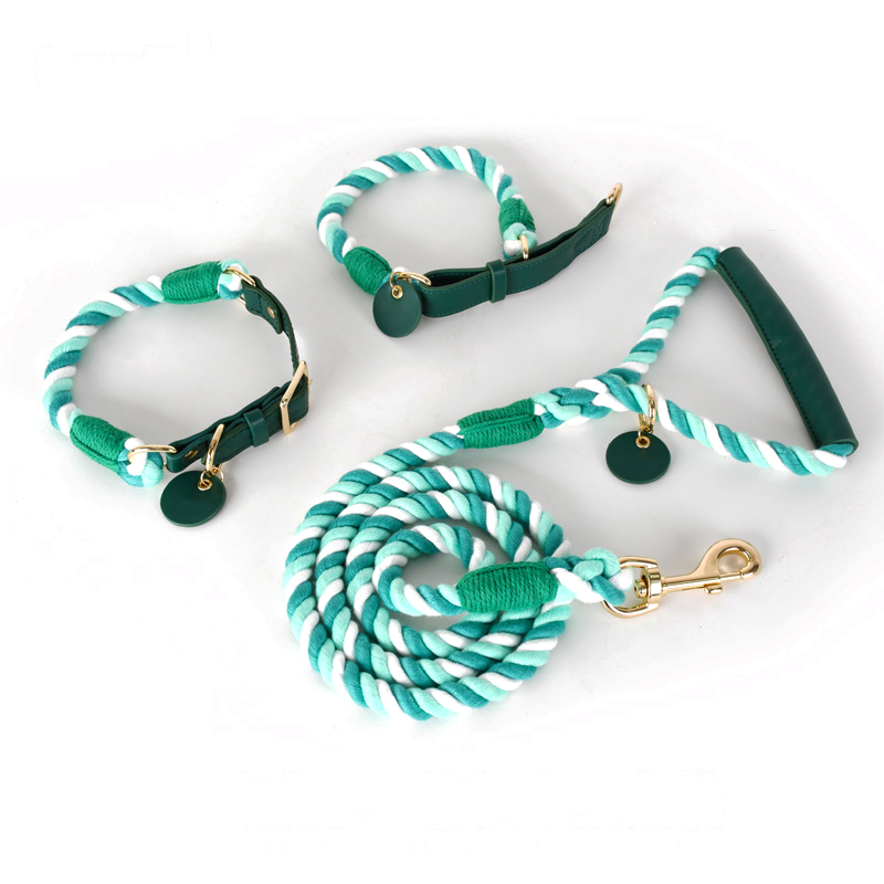 Jade Twist Cotton Rope Lead, Gold Tags - view 1