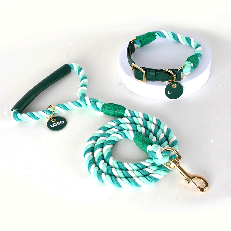 Jade Twist Cotton Rope Lead, Gold Tags - view 2