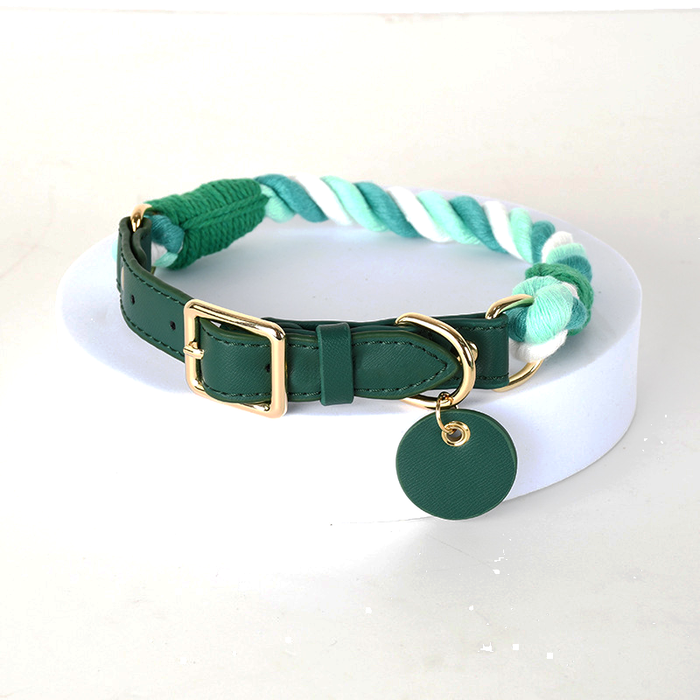 Jade Twist Cotton Rope Lead, Gold Tags