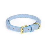 Rolled Braided Collar, Soft Vegan Suede - Blue