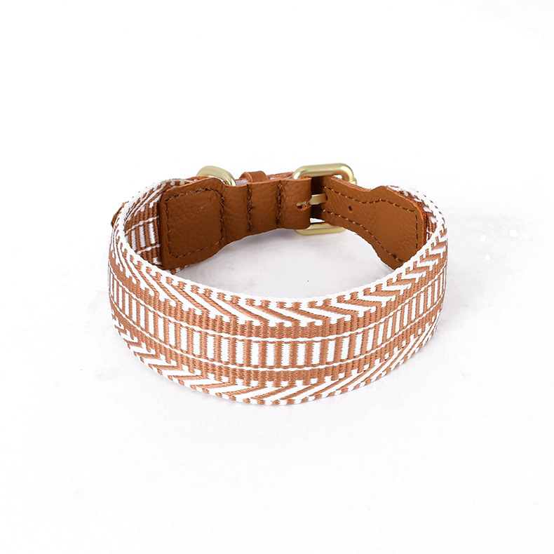 Festival Stripe Woven Band Collar & Lead Set - Tan