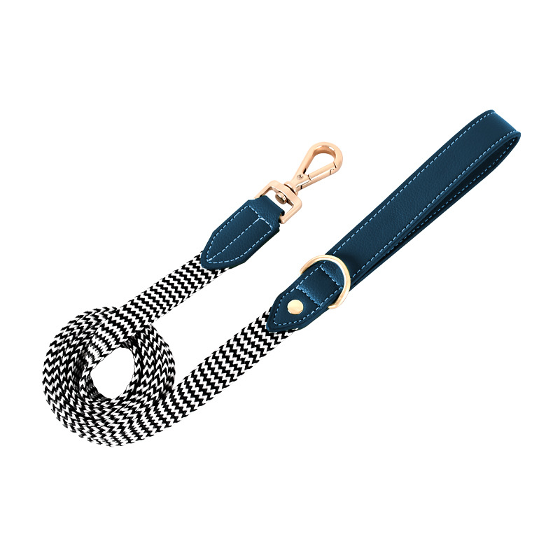 Herringbone Rope Lead with Leather Handle