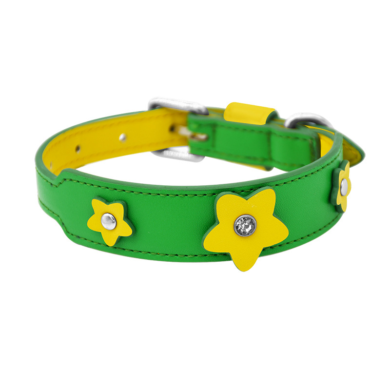 Star Charm Vegan Leather Walk Set for Cats & Small Dogs Collar - Green