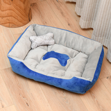 Two-Tone Bolster Pet Bed with Bone Pillow - Blue Grey with Bone