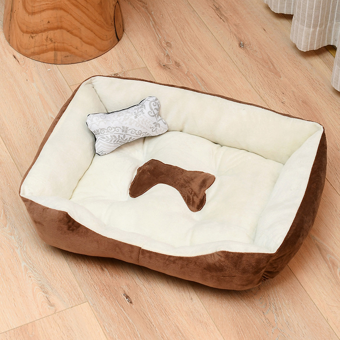 Two-Tone Bolster Pet Bed with Bone Pillow
