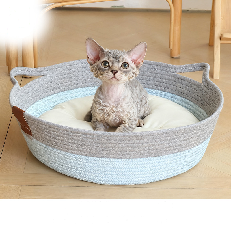 Seafoam Hand-Braided Cotton Rope Basket Bed - view 1