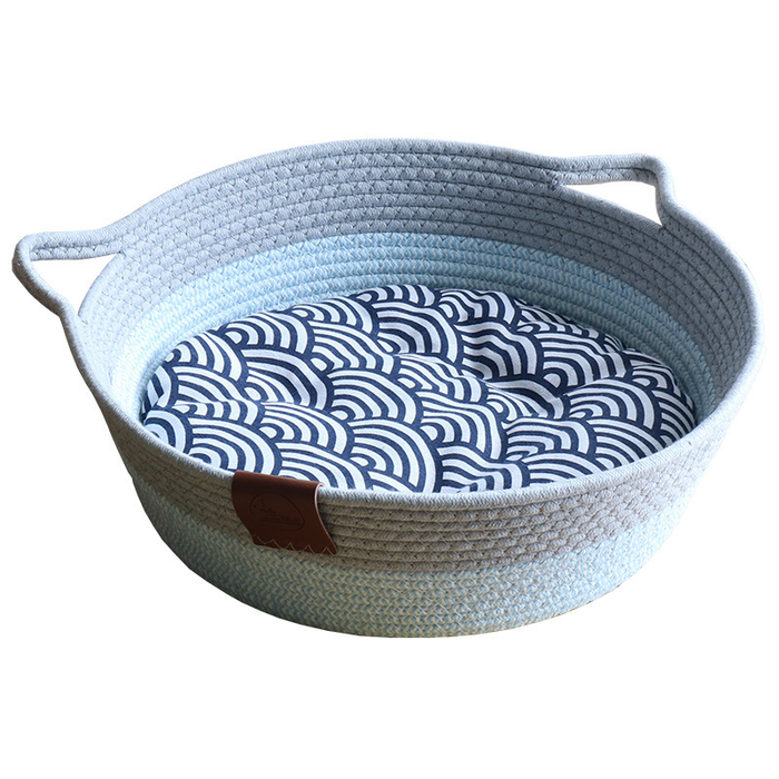 Seafoam Hand-Braided Cotton Rope Basket Bed
