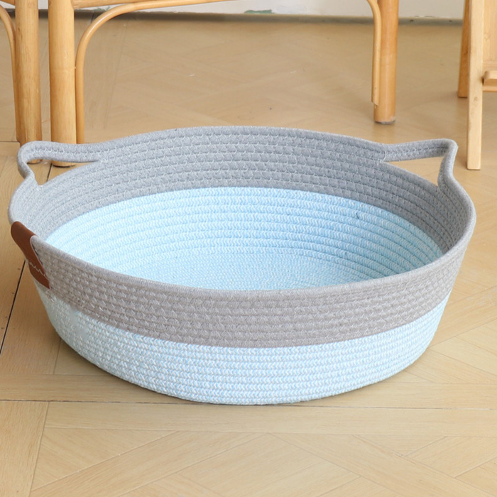 Seafoam Hand-Braided Cotton Rope Basket Bed