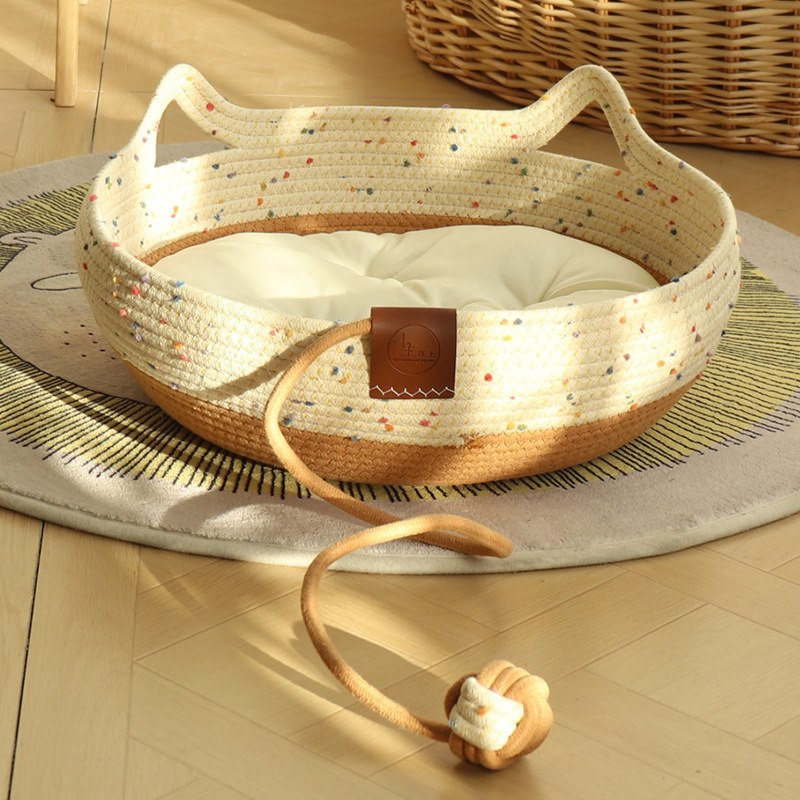 Kitty Ears Rope Basket Bed with Dangling Play Ball - view 2