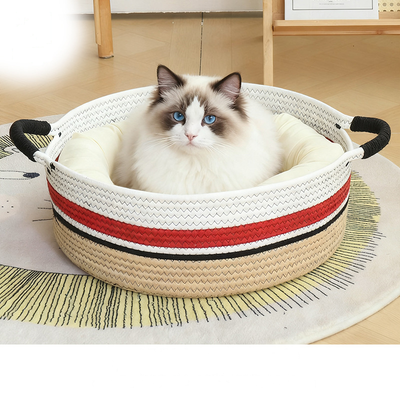 Racing Stripe Cotton Rope Basket Bed and Scratcher