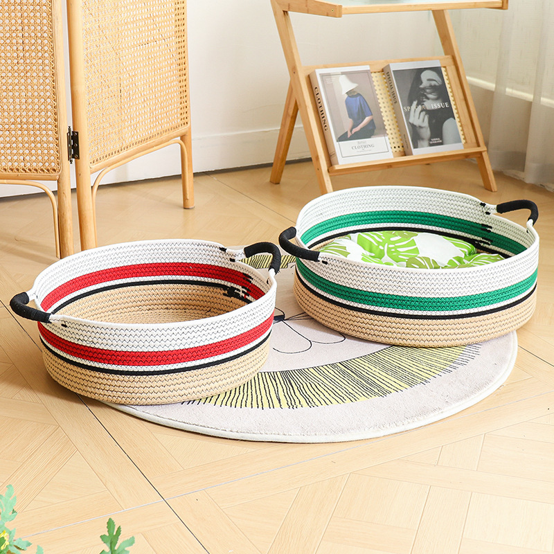 Racing Stripe Cotton Rope Basket Bed and Scratcher