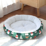 Snowman Christmas Round Pet Bed with Plush Lining - Christmas Green