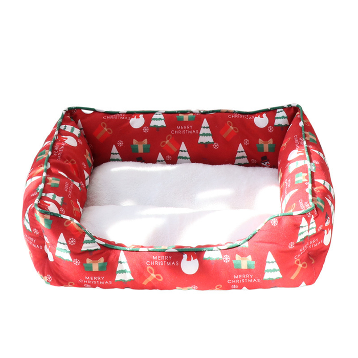 Yuletide Christmas Bolster Pet Bed with Plush Cushion