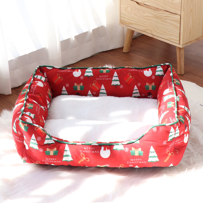 Yuletide Christmas Bolster Pet Bed with Plush Cushion