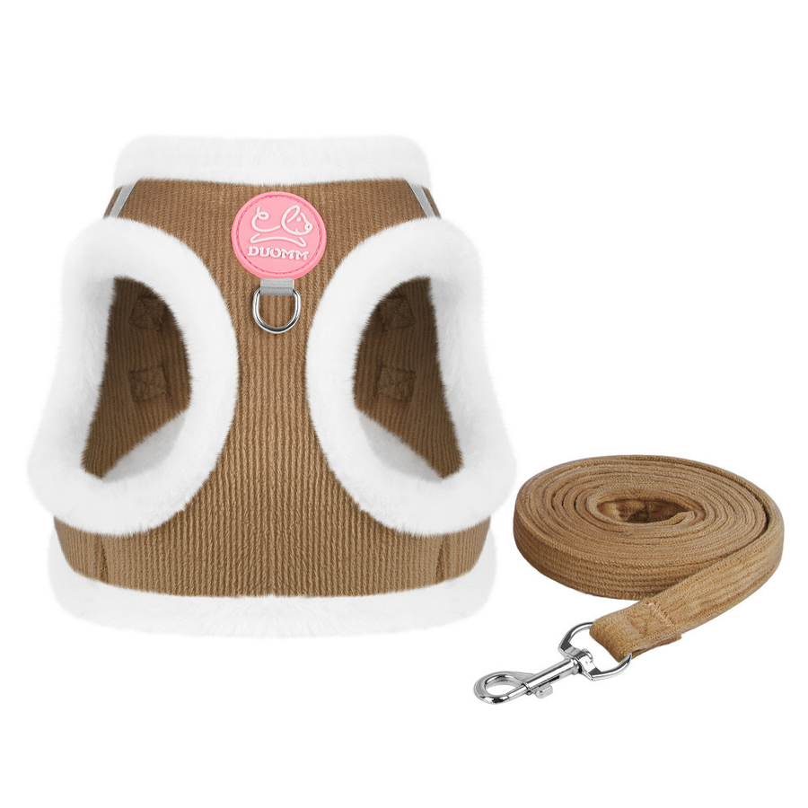 Powder Blue Fleece Step-In Harness & Lead Set - Coffee