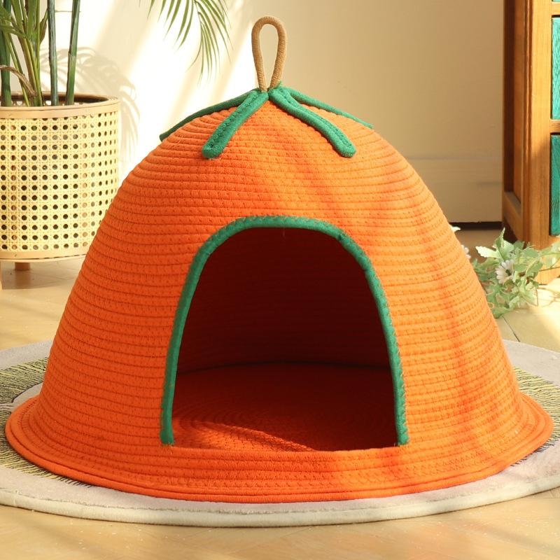 Hideaway Dome Cat Cave in Braided Cotton Rope - Orange