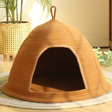 Hideaway Dome Cat Cave in Braided Cotton Rope - Tan