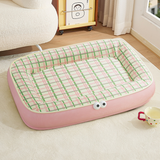 Picnic Plaid Bolster Bed with Googly-Eye Detail - Blush Check