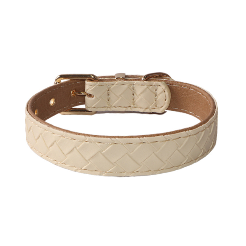 Lattice Weave Dog Collar, Woven Vegan Leather - Beige