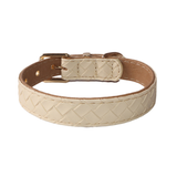 Lattice Weave Dog Collar, Woven Vegan Leather - Beige