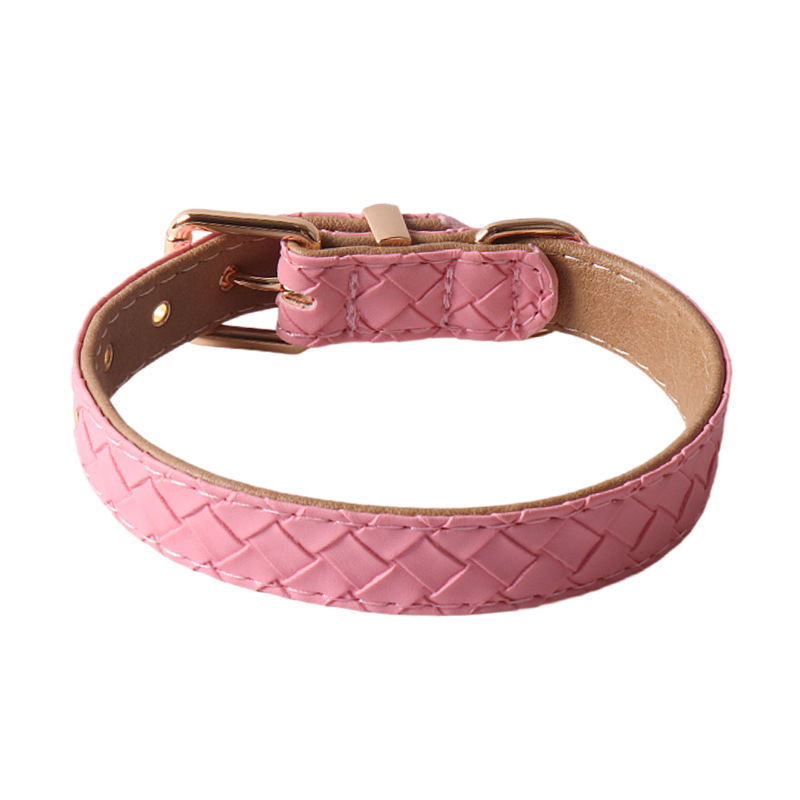 Lattice Weave Dog Collar, Woven Vegan Leather - Blush