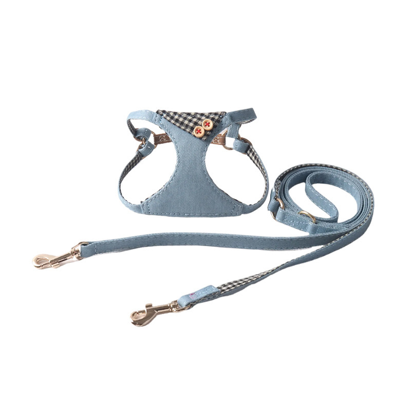 Denim Check Harness & Lead Set
