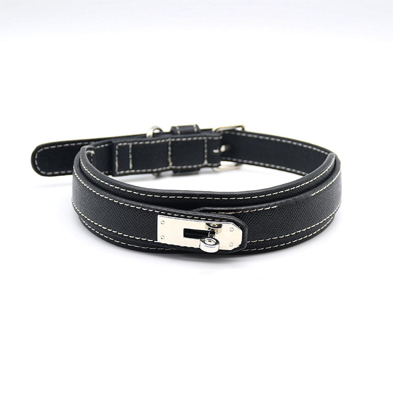 Cognac Turn-Lock Walk Set with Bag Holder, Vegan Leather Collar - Black
