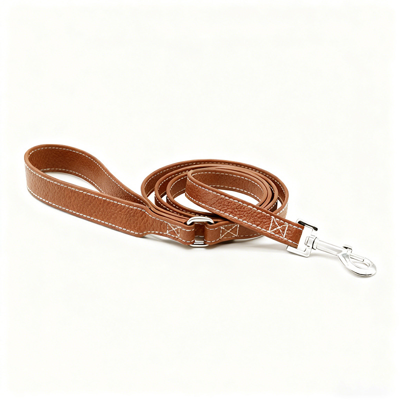 Cognac Turn-Lock Walk Set with Bag Holder, Vegan Leather Lead - Tan