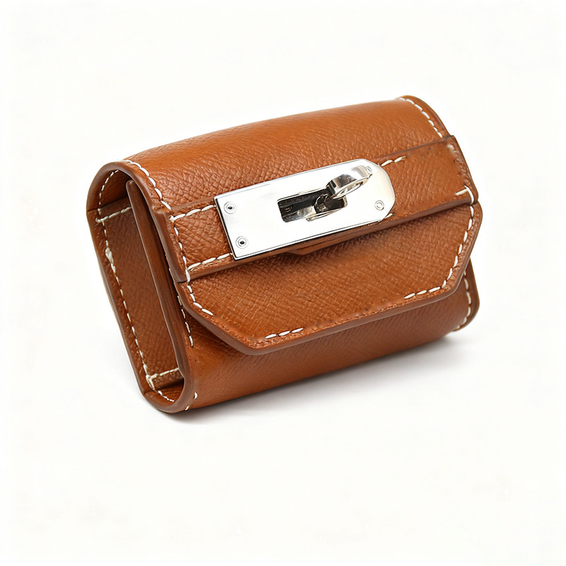 Cognac Turn-Lock Walk Set with Bag Holder, Vegan Leather Poop Bag Holder - Tan