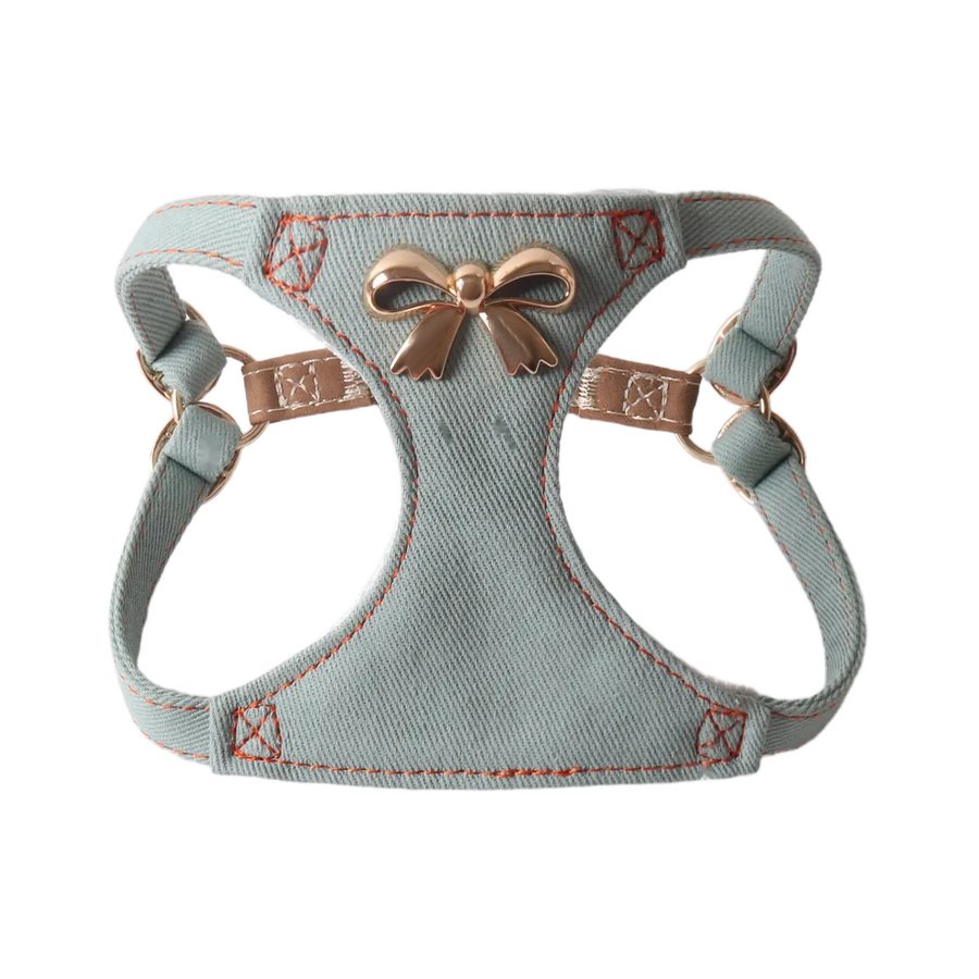Vintage Denim Vest Harness with Metal Bow - Apple Green Single
