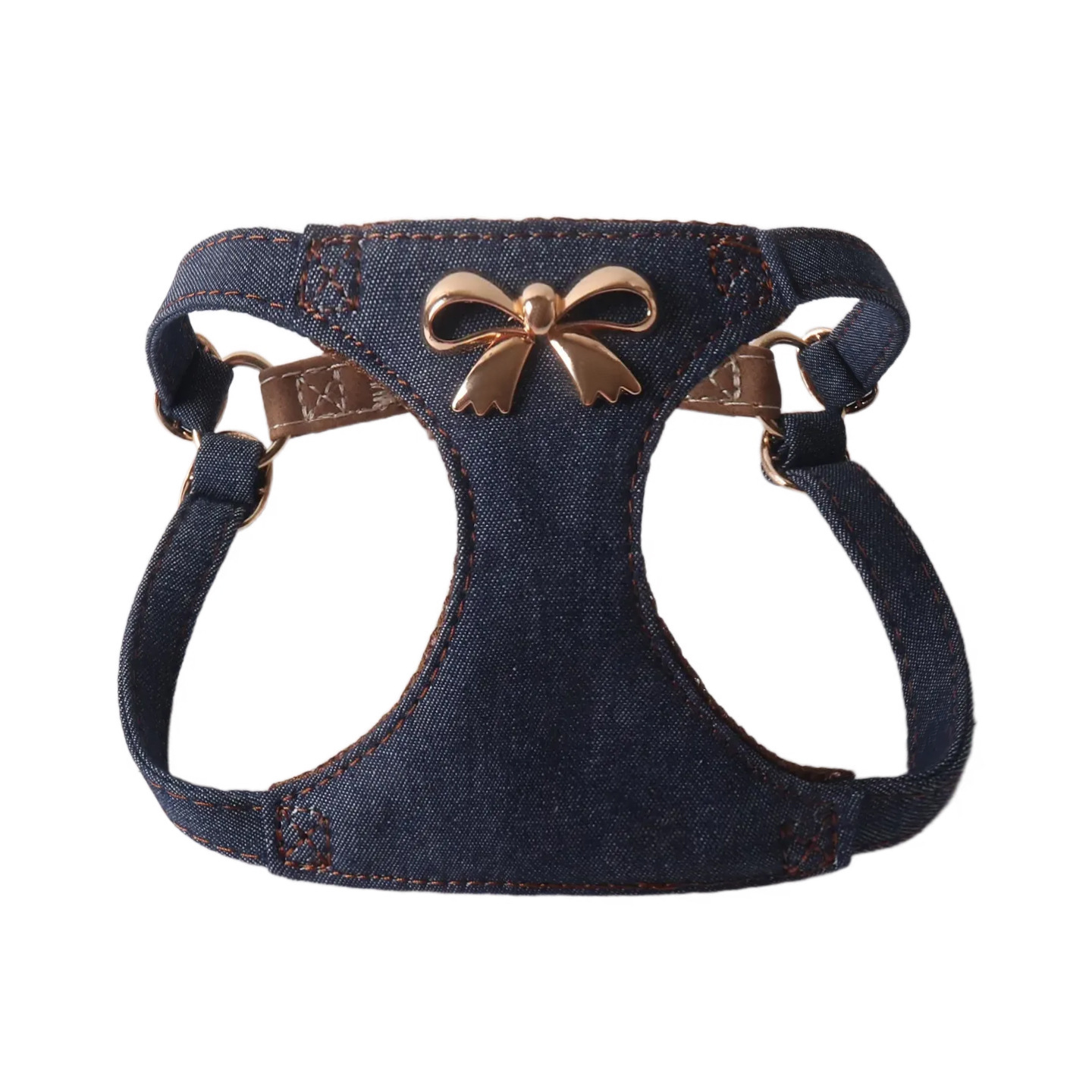 Vintage Denim Vest Harness with Metal Bow - Deep Blue Single