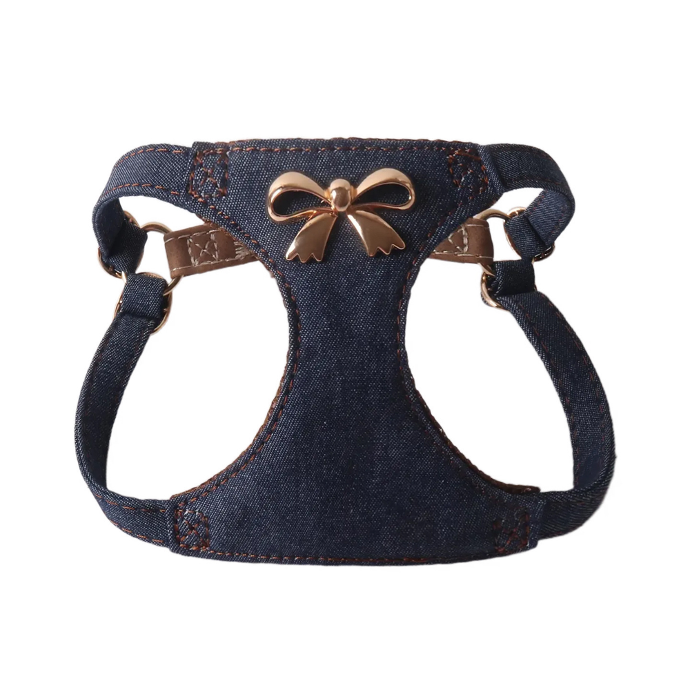Vintage Denim Vest Harness with Metal Bow