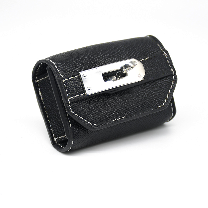 Contrast Stitch Turn-Lock Walk Set with Bag Holder Poop Bag Holder - Black