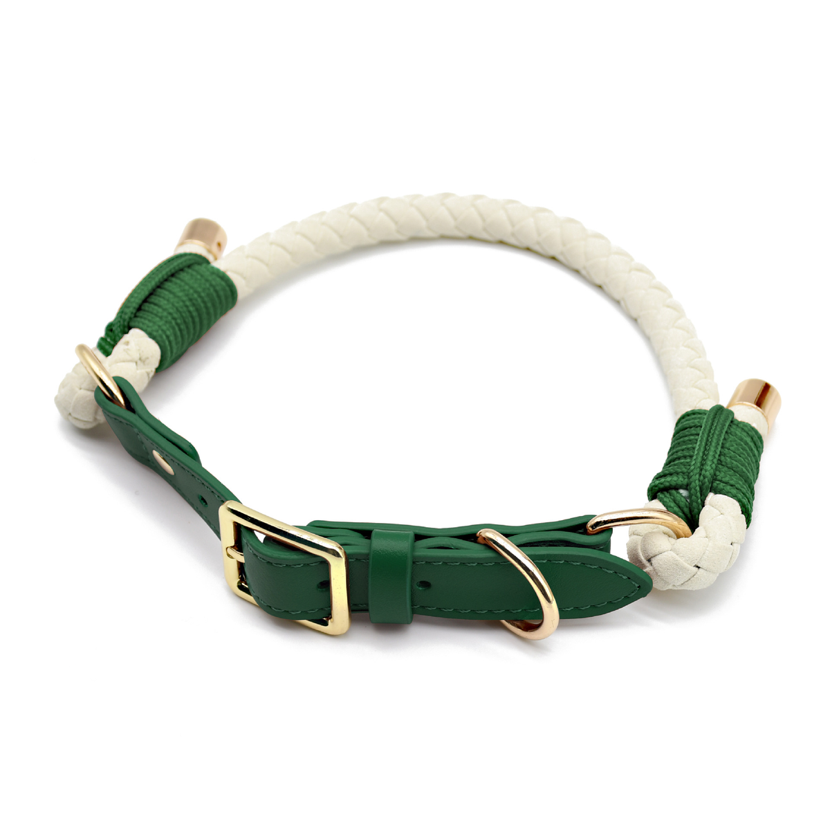 Natural Twist Rope Collar, Chestnut Trim - Green