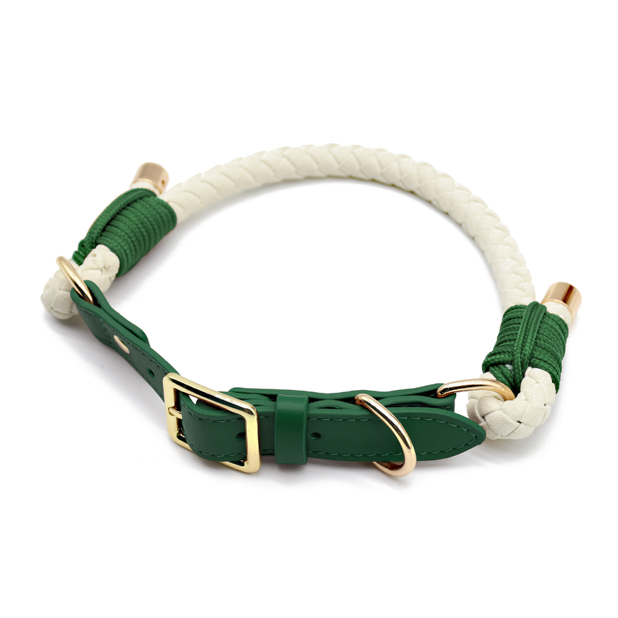 Natural Twist Rope Collar, Chestnut Trim - Green
