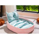 Bathtub Basket-Weave Pet Bed with Cat-Ear Pillow - Blush Bathtub Pet Bed Flannel fabric