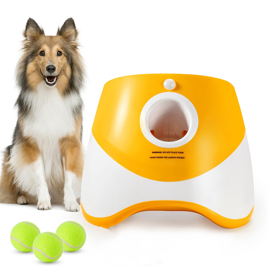 Automatic Dog Tennis Ball Launcher with Adjustable Throw Range + 3 Balls