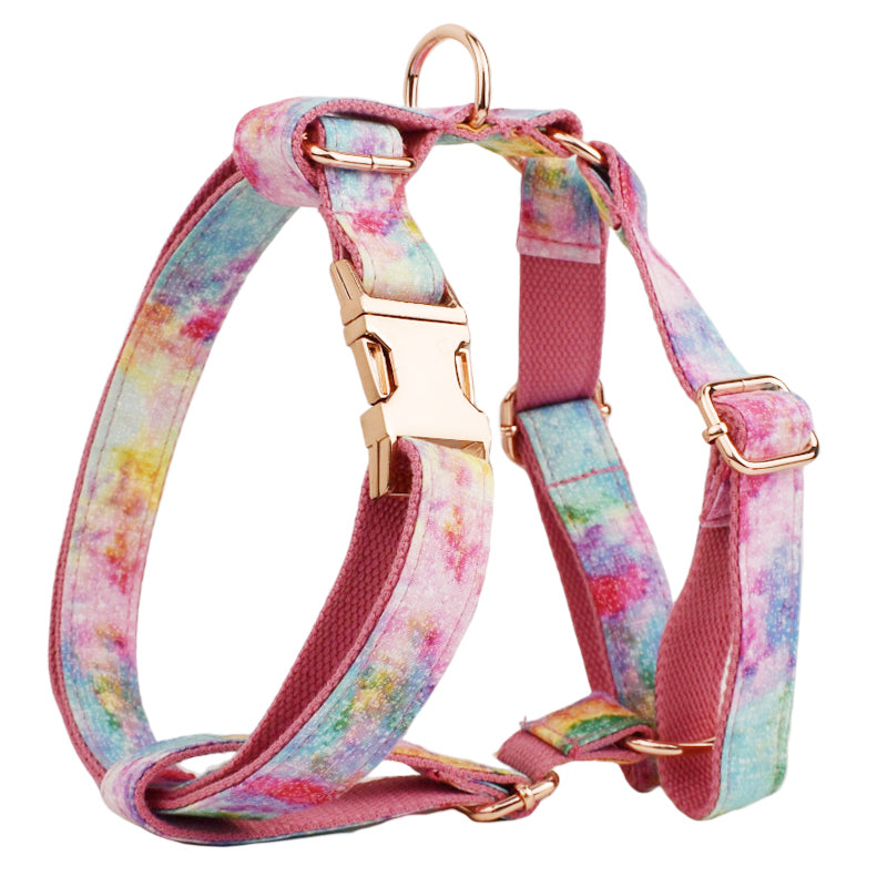 Rainbow Love Collar with Detachable Bow Tie - Personalized Leash Set