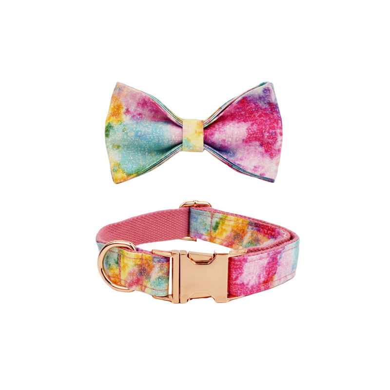 Rainbow Love Collar with Detachable Bow Tie - Personalized Leash Set