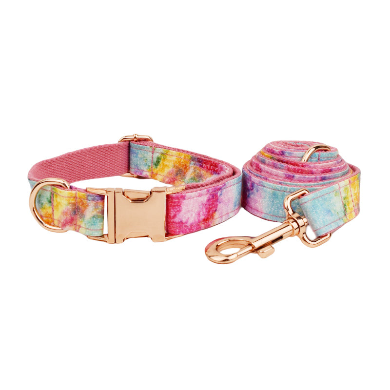 Rainbow Love Collar with Detachable Bow Tie - Personalized Leash Set