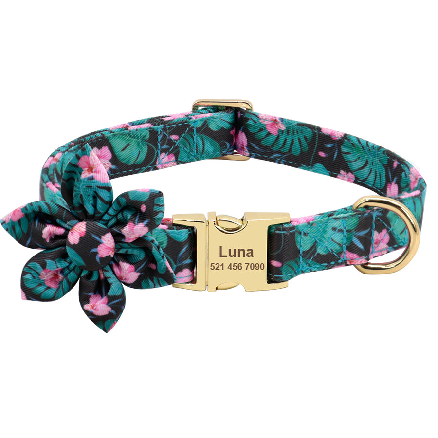 Personalized Floral Print Nylon Dog Collar