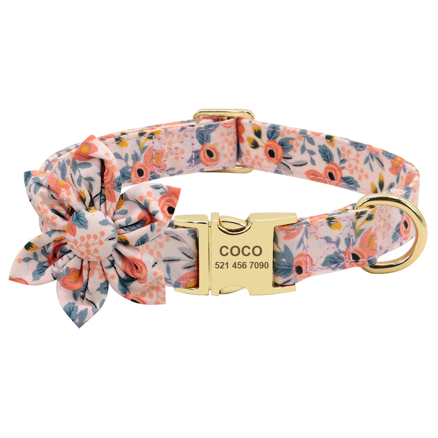 Personalized Floral Print Nylon Dog Collar