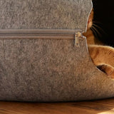 Felt Tunnel Cave Pet Bed with Removable Donut Nest - detail close-up